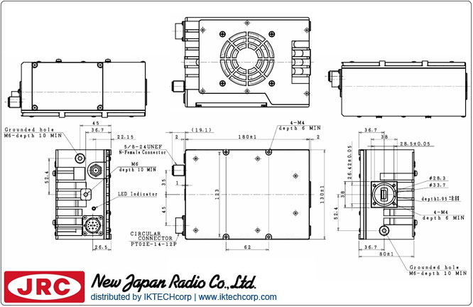 New Japan Radio NJRC NJT8318UF 8W Ku-Band (Universal 13.75 to 14.5GHz) Block Up Converter BUC F-Type Connector Input Mechanical Diagram Drawing
